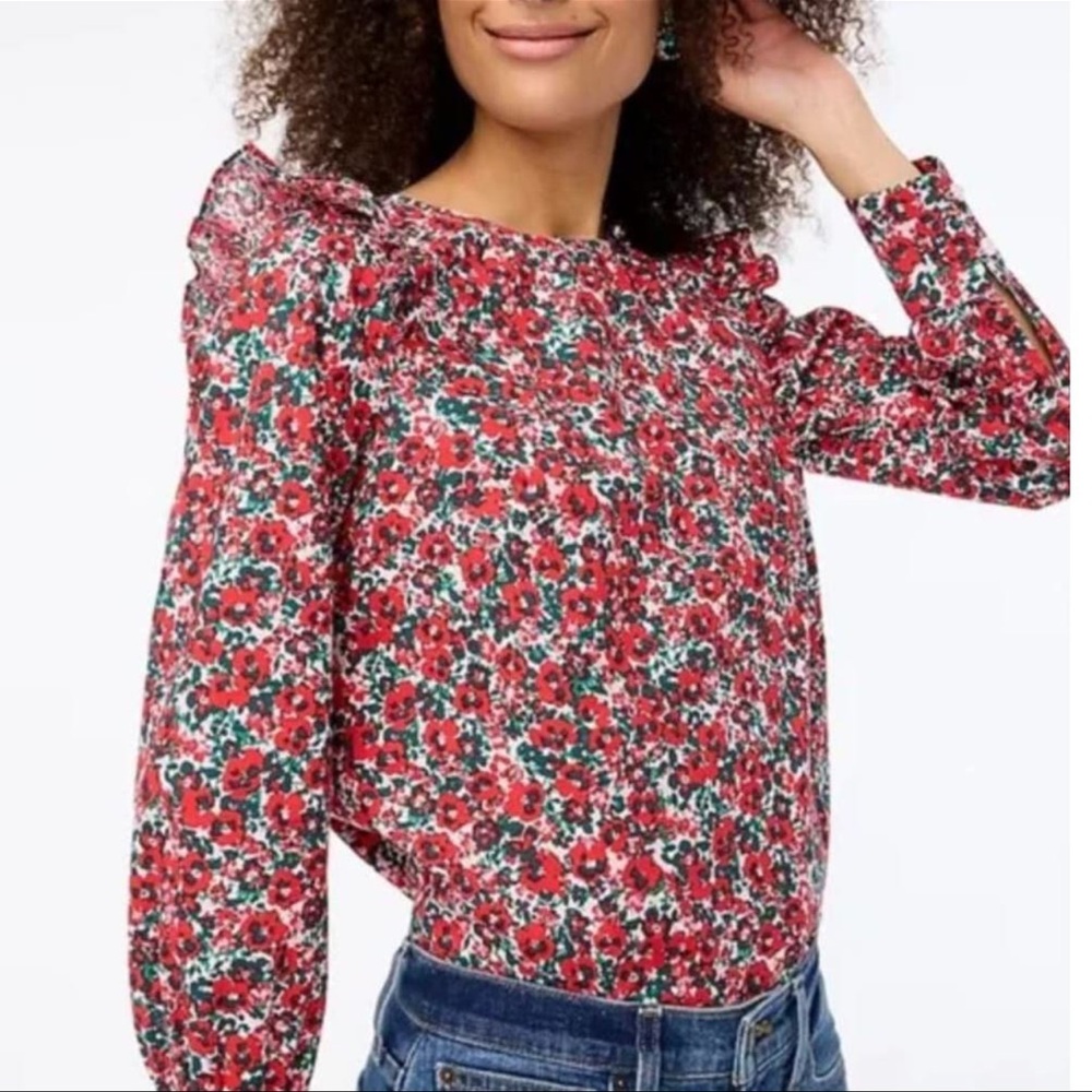 J Crew Floral Ruffle Top